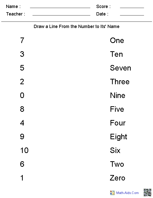 number to names activity used by Meadow Montessori School in South Richmond, TX