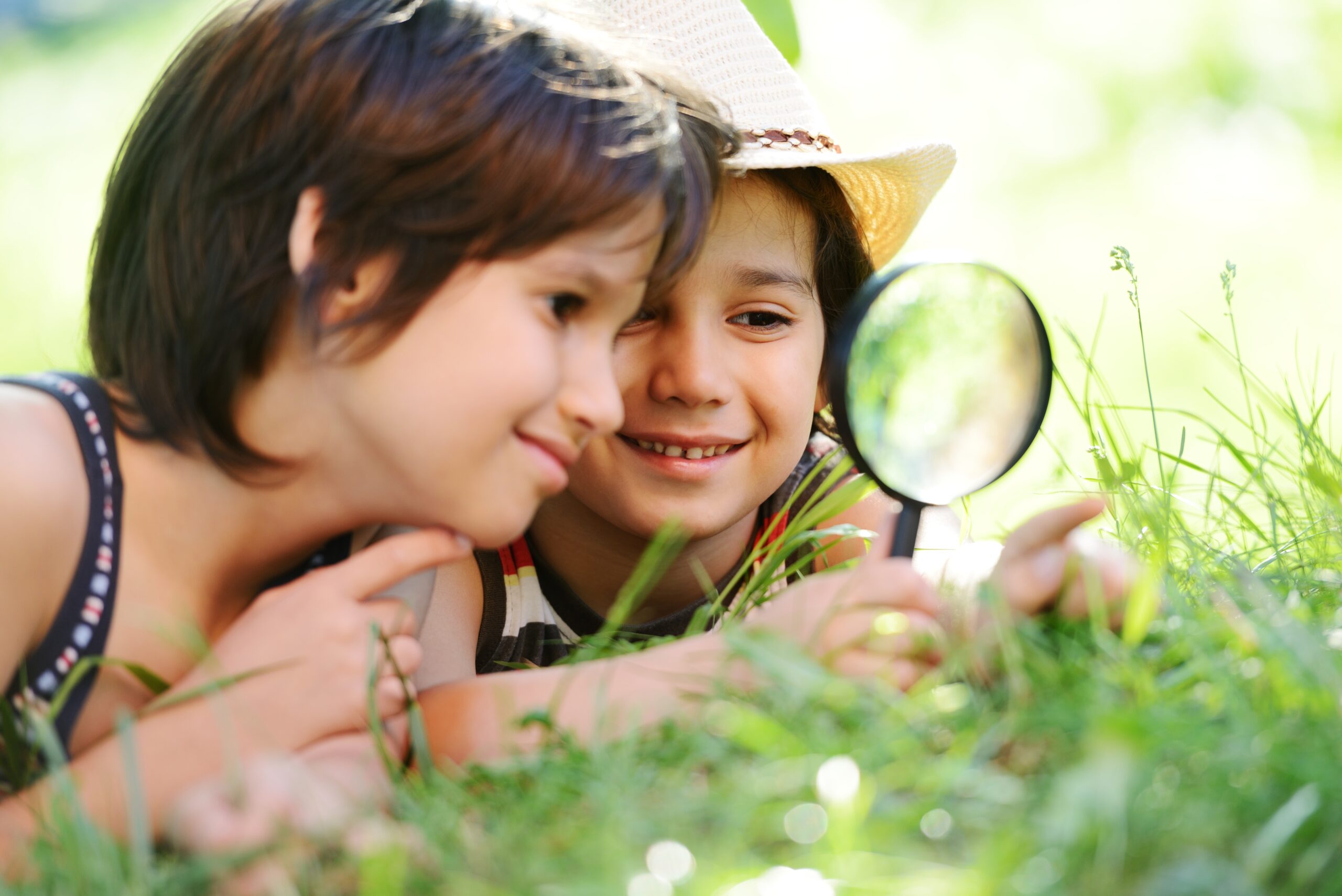 two kids in nature using critical thinking