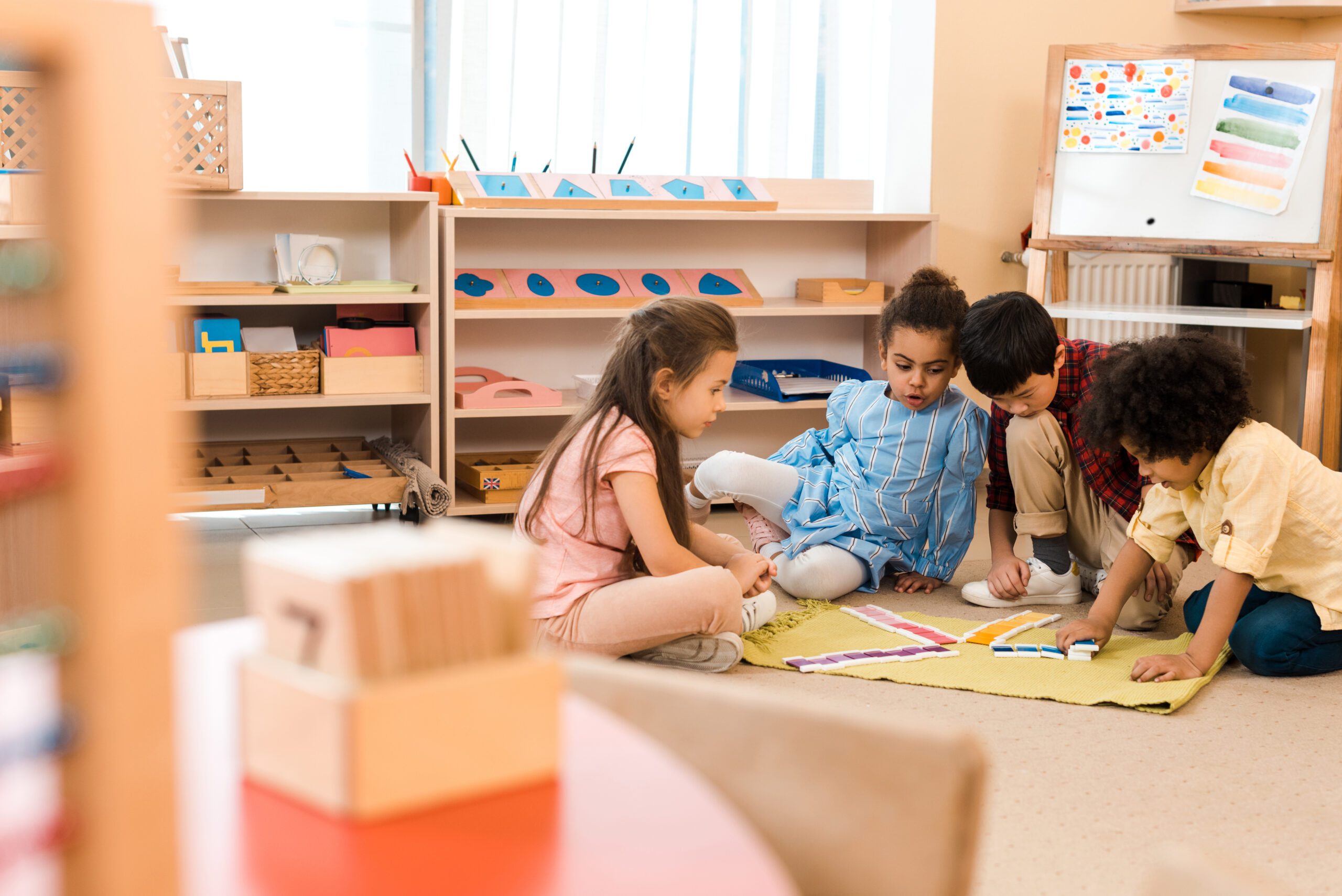 Kids in a montessori-style classroom